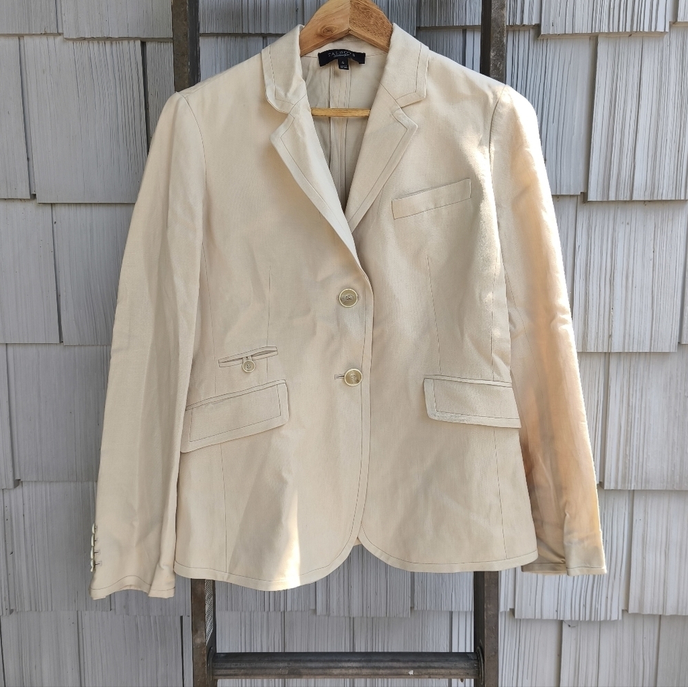 Talbots Linen Blend 2-Button Blazer sz 6 Cream Old Money Academia Coastal